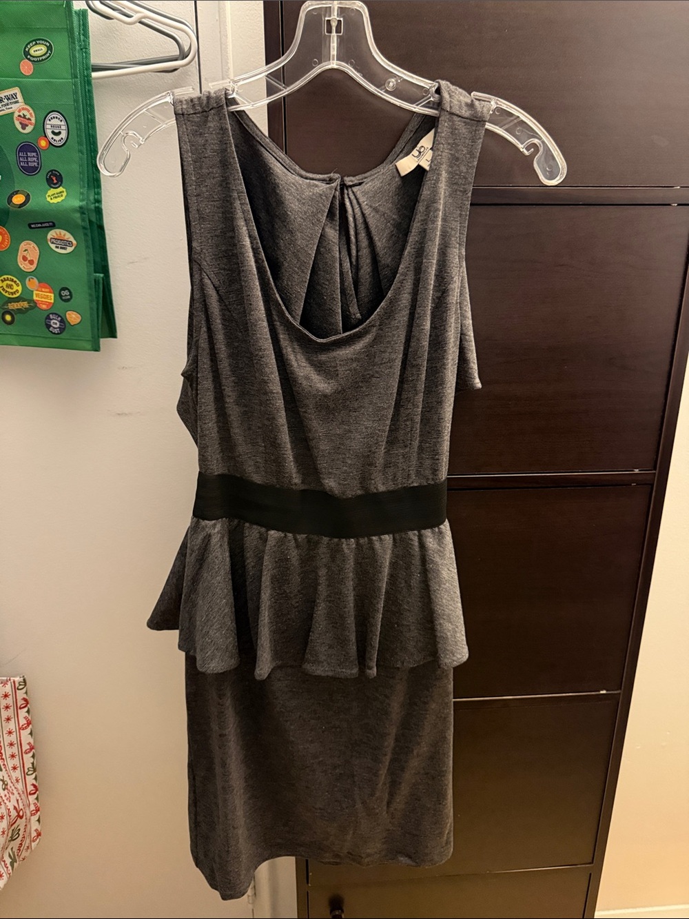 Ya Los Angeles Gray Sleeveless Peplum Dress with Draped Back